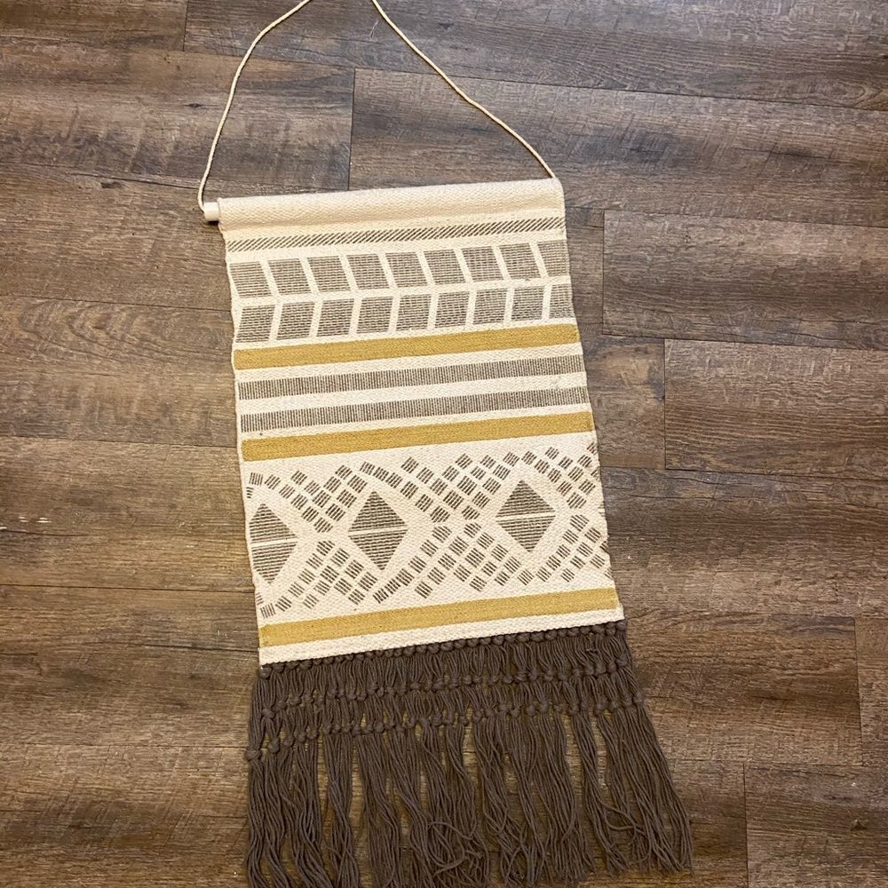 Gray white and gold Hanging Tapestry with Tassels